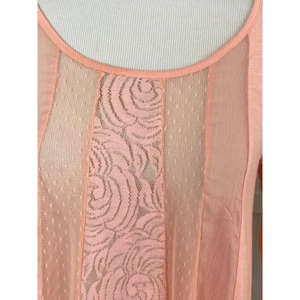 Jolt Peach Lace Mesh orange Long Sleeve Top Small Boho Button Back Cottagecore - Picture 2 of 8